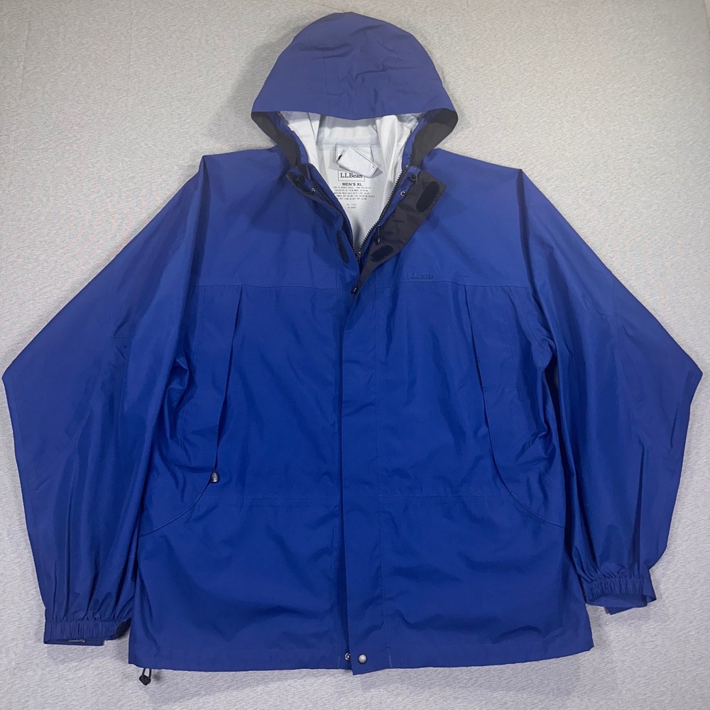 LL Bean Windbreaker Mens XL Jacket Blue Hood Windproof Water Resistant‎ Rain